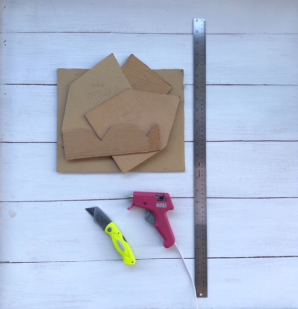 Supplies: Cardboard Template Pieces + Craft Knife + Glue Gun/glue stick +Ruler