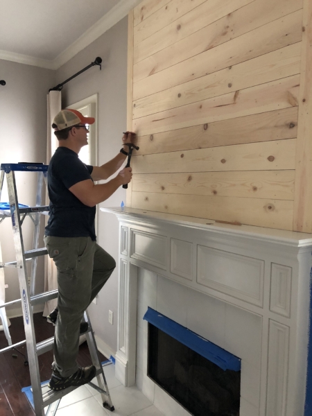 DIY Farmhouse Shiplap Fireplace featured by top AL home blogger, She Gave It A Go