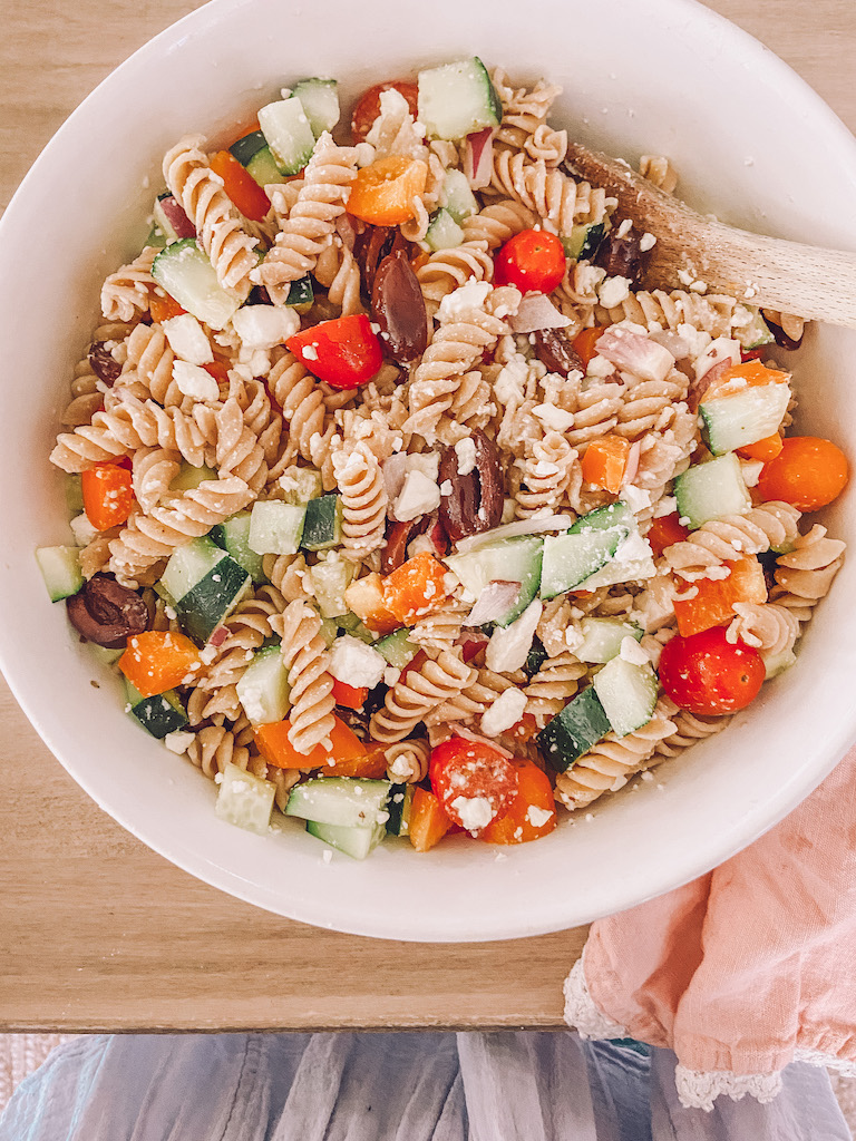 20 Best Picnic Food Ideas featured by top AL lifestyle blogger, She Gave It A Go |Picnic Food Ideas by popular Alabama lifestyle blog, She Gave It A Go: image of pasta salad. 