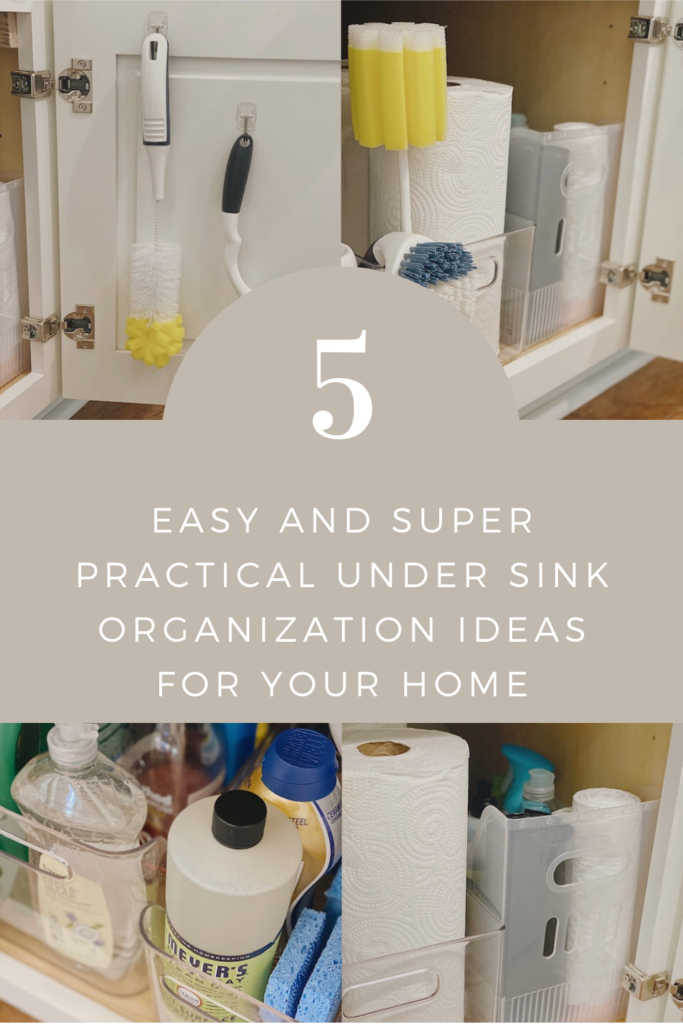 5 Easy and Super Practical Under Sink Organization Ideas for your Home featured by top AL home and lifestyle blogger, She Gave It A Go | Under Sink Organization by popular Alabama lifestyle blog, She Gave It A Go: Pinterest image of under sink organization. 