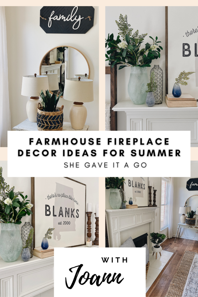 Farmhouse Fireplace Decor Ideas for Summer featured by top AL home blogger, She Gave It A Go