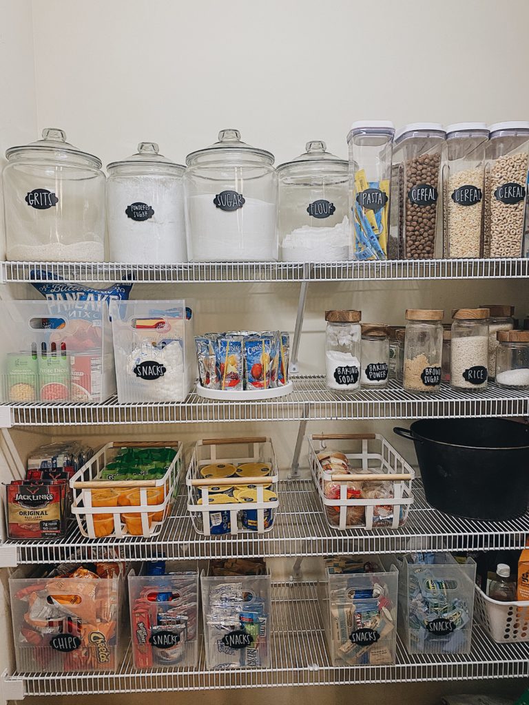 21 Summer Pantry Staples your Family Needs featured by top AL lifestyle blogger, She Gave It A Go | Pantry Items by popular Alabama lifestyle blog, She Gave It A Go:  image of pantry items in storage bins. 