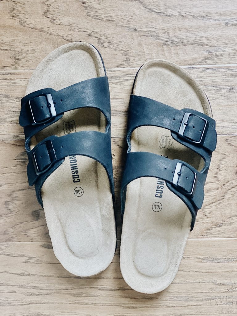 Welcome Home Saturday, a home decor blogging series featured by top AL home blogger, She Gave It A Go | Welcome Home Saturday by popular Alabama life and style blog, She Gave It A Go: image of blue strap slide sandals. 