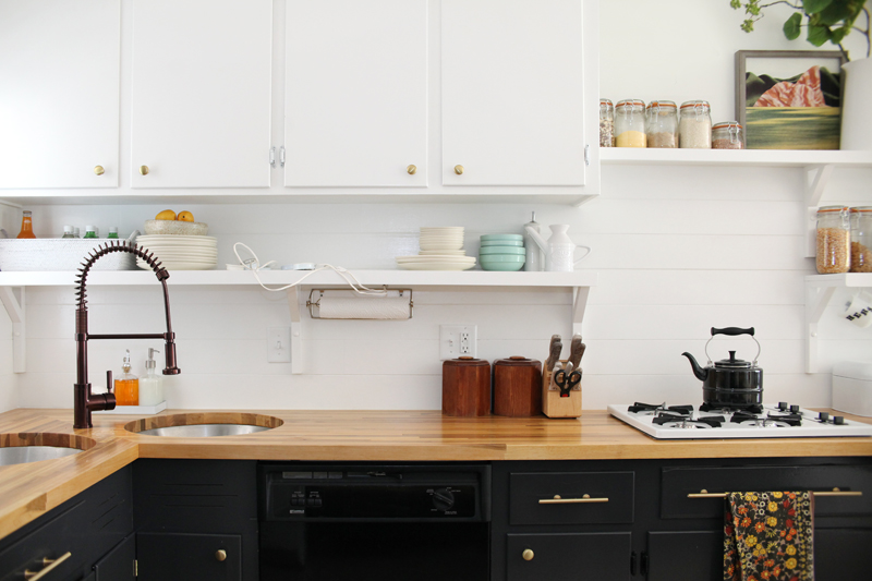 5 Shiplap Wall Ideas featured by top AL home decor blogger, She Gave It A Go } Shiplap Wall Ideas by popular Alabama life and style blog, She Gave It A Go: image of a kitchen with white shiplap walls. 