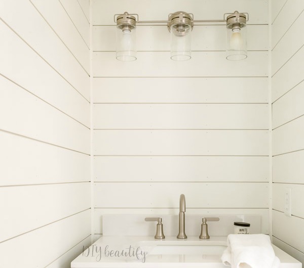 5 Shiplap Wall Ideas featured by top AL home decor blogger, She Gave It A Go | Shiplap Wall Ideas by popular Alabama life and style blog, She Gave It A Go: image of a bathroom with white shiplap walls. 