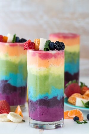 5 Easy Summer Smoothie Recipes featured by top AL lifestyle blogger, She Gave It A Go | Summer Smoothie Recipes by popular Alabama lifestyle blog, She Gave It A Go: image of a rainbow smoothie. 