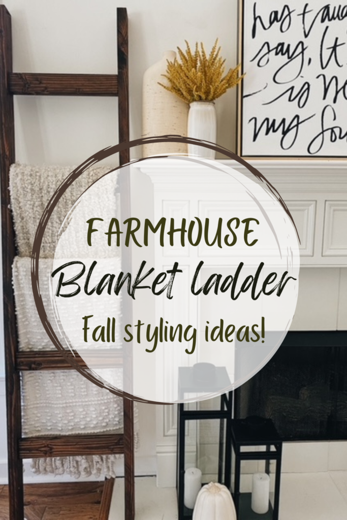 farmhouse blanket ladder in living room with fall florals