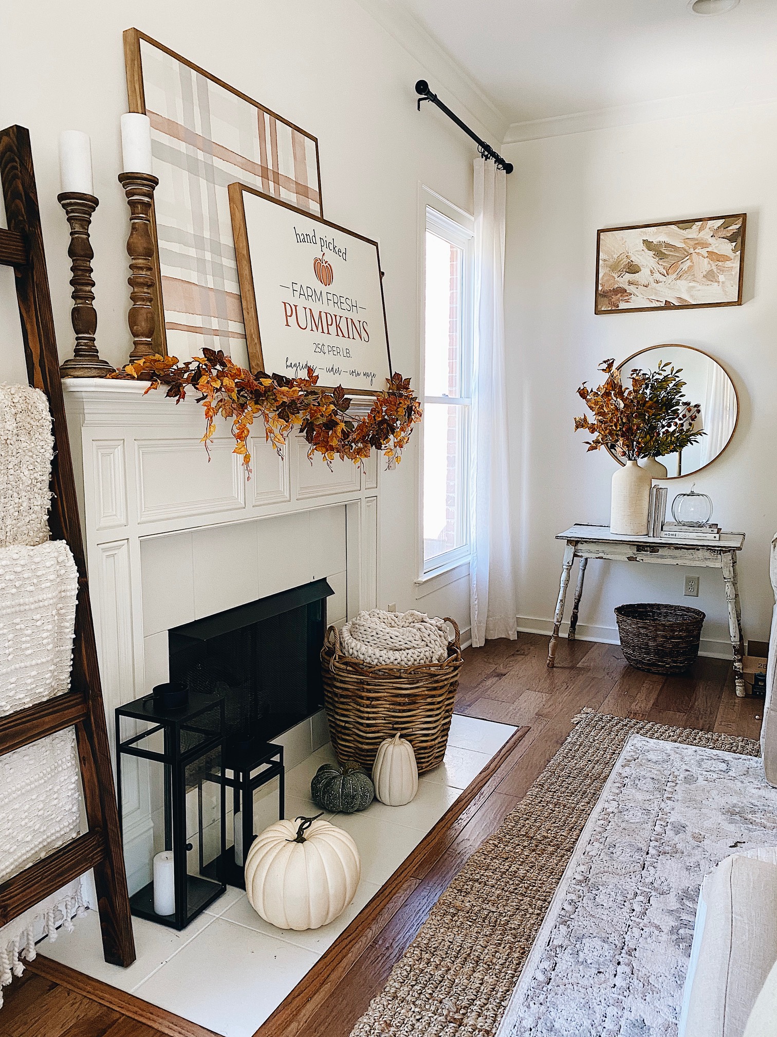 Cozy Farmhouse Mantel Decor for Fall featured by top AL home decor blogger, She Gave It A Go