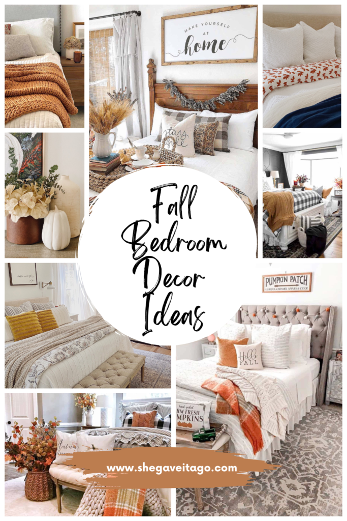 collage of fall bedroom decor ideas