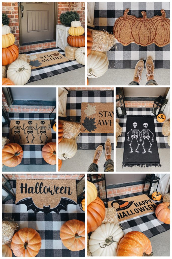 fall doormat with plaid underlay. Fall decor ideas for your porch.