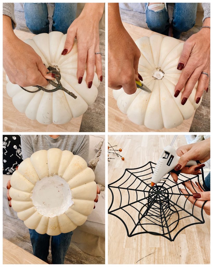 collage of creating pumpkin vase