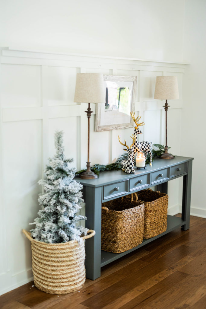 console table with reindeer