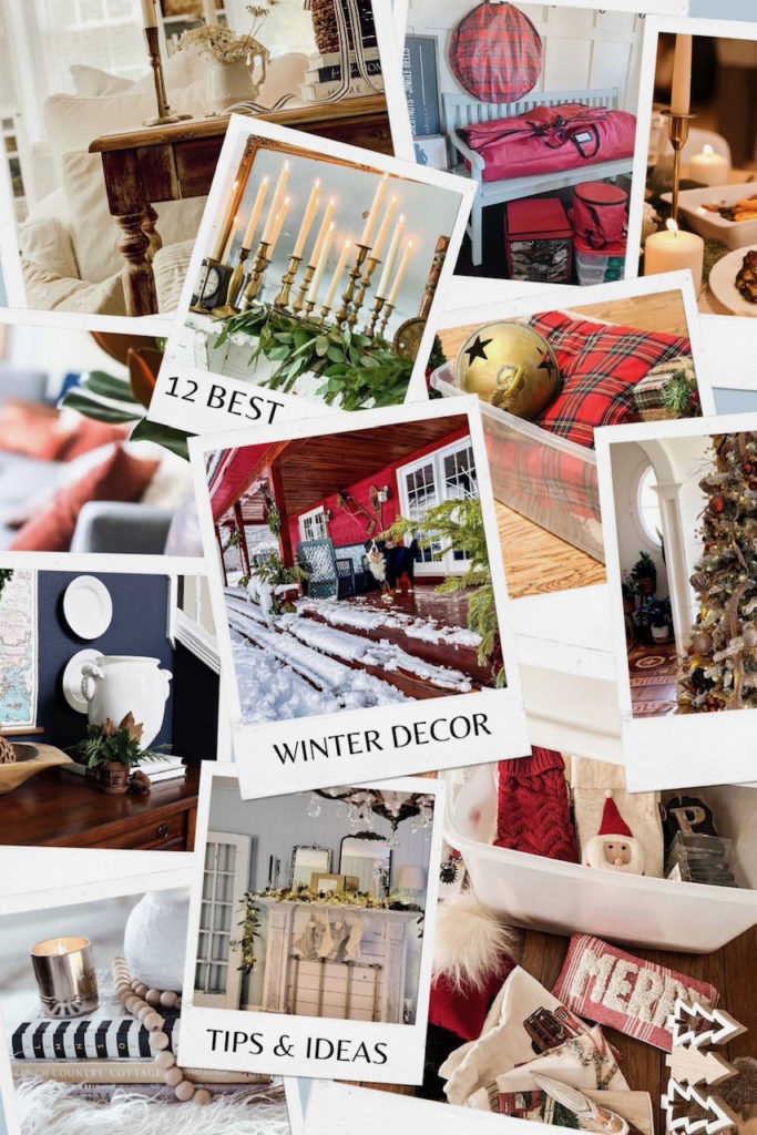 collage of holiday storage and organization as well as winter decor in the home