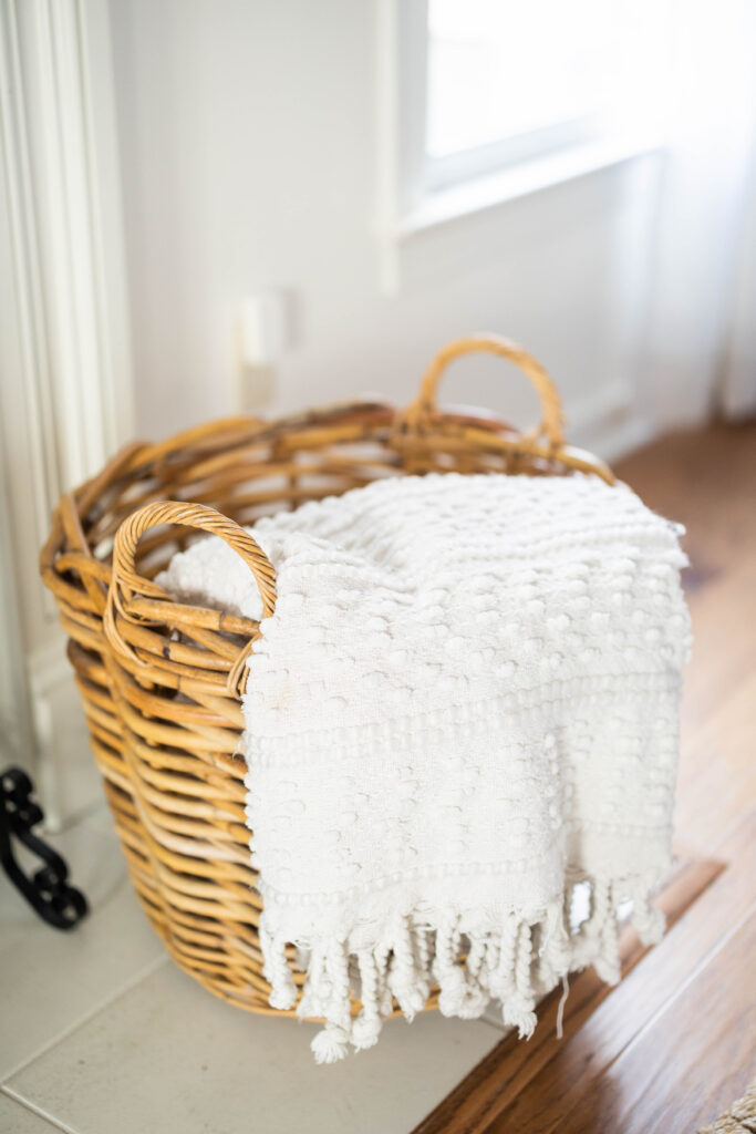 blanket in a woven basket