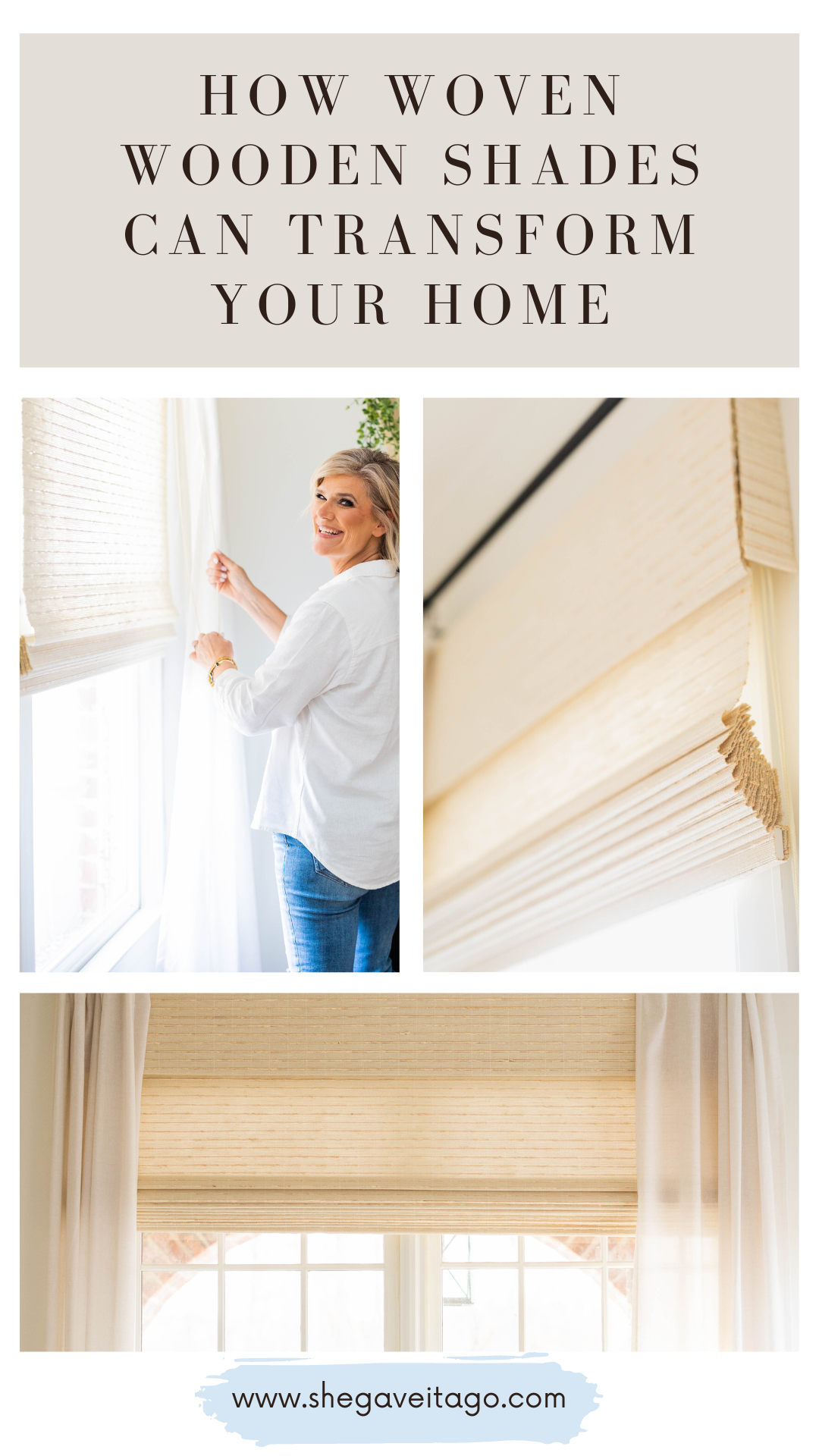 Pinterest pin collage for Woven Wooden shades
