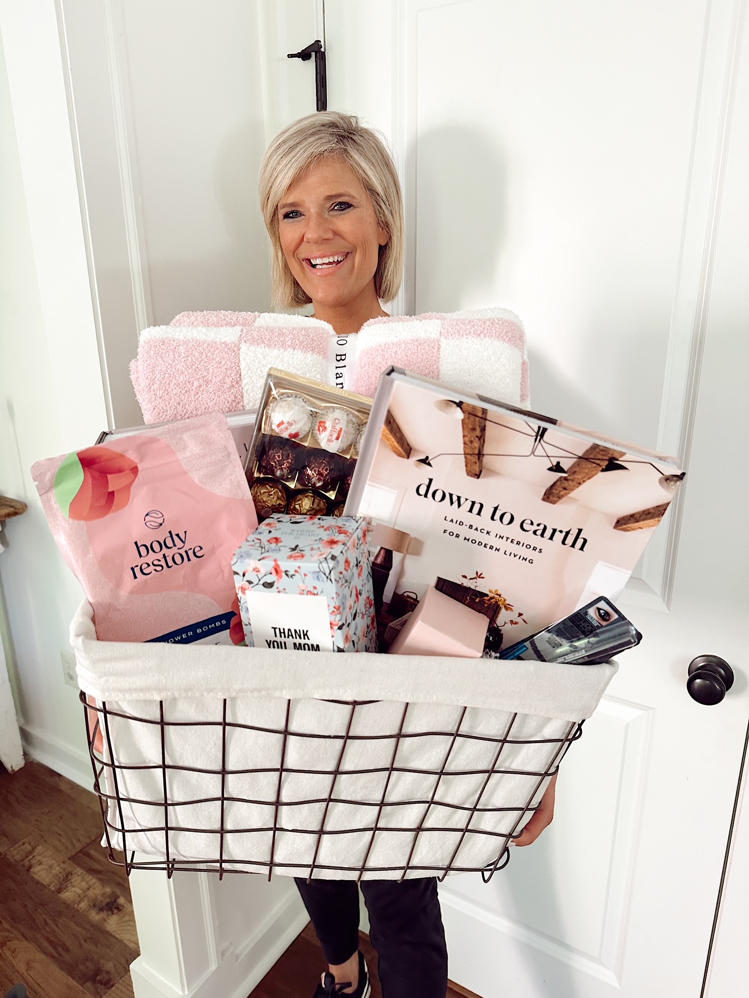 top AL home blogger, She Gave It A Go, showing a Mother's Day amazon gift basket idea