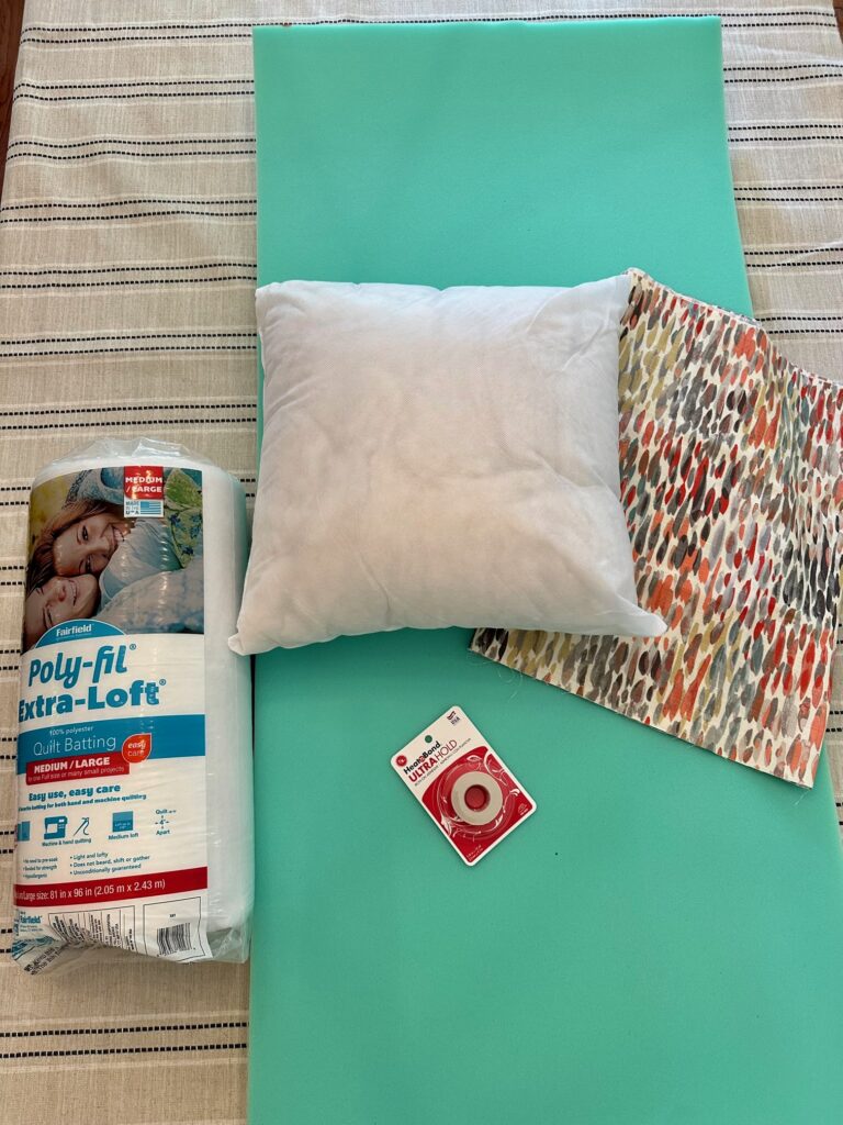 supplies for the DIY cushion and pillows