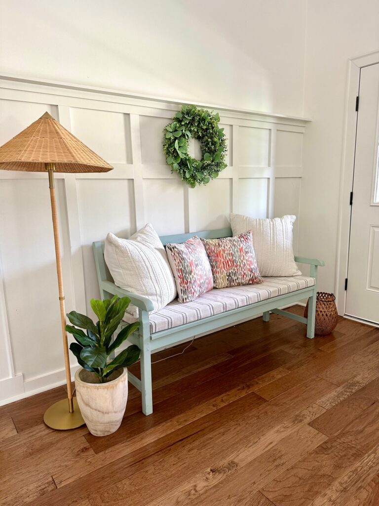 entryway view of bench and cushions