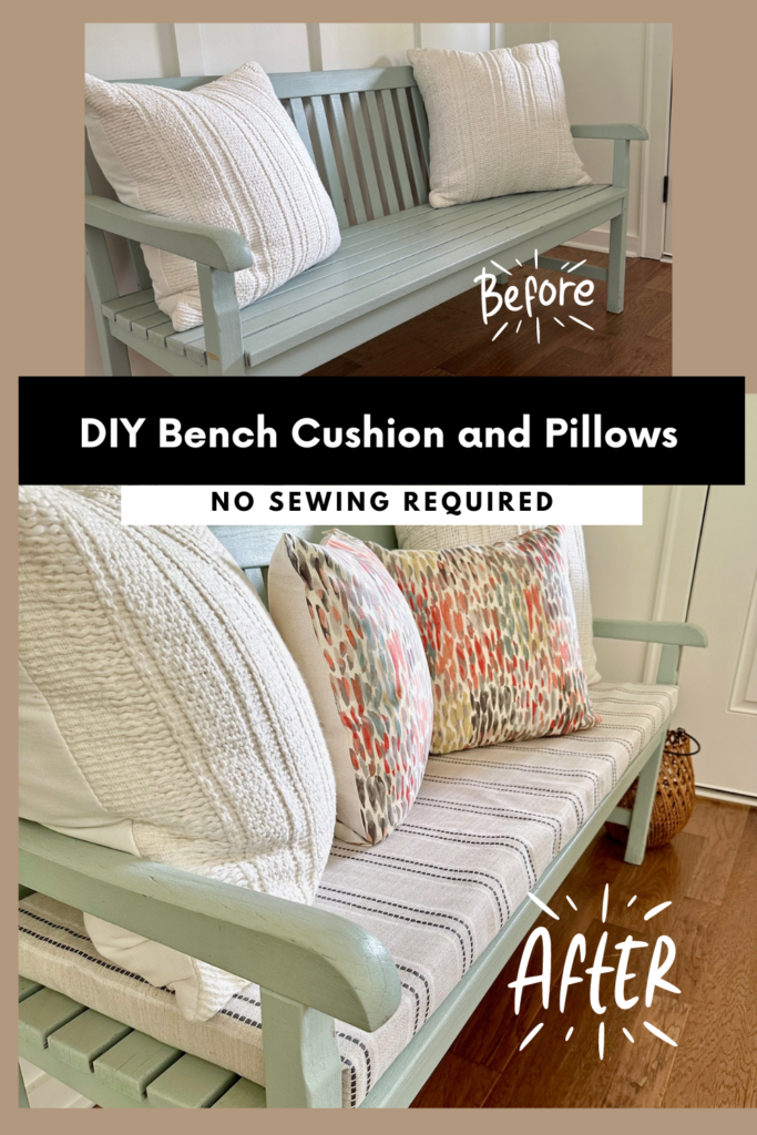Pinterest pin of Before and After DIY bench cushion project