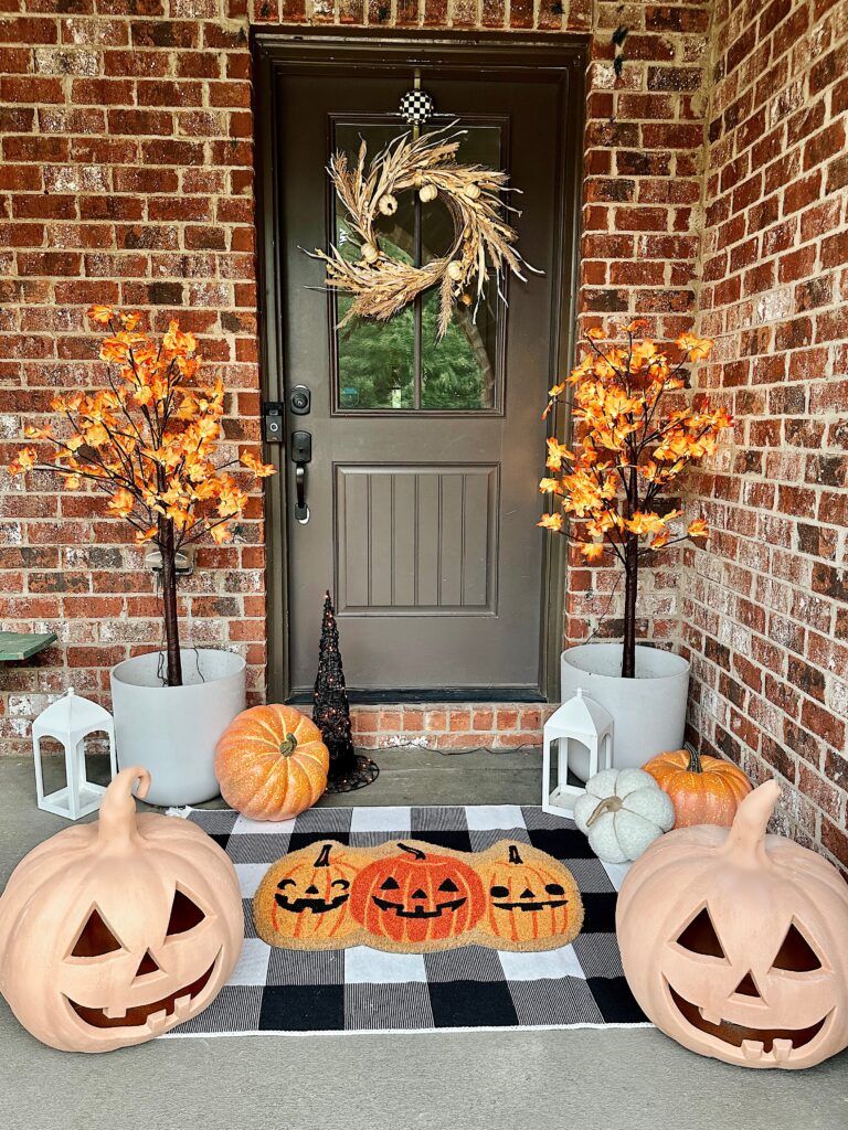 DIY pumpkins on porch for Halloween